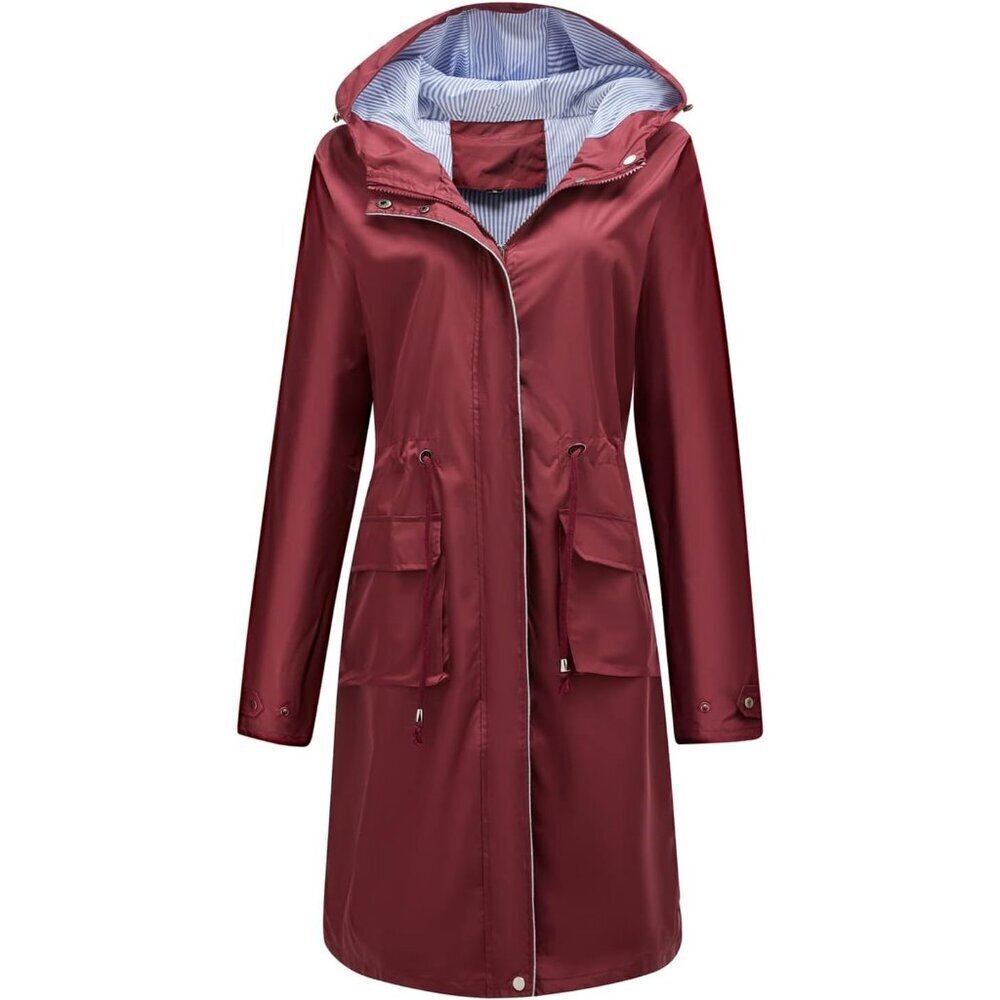 Women's Hooded Rain Jacket Long Waterproof Raincoat Casual Full Zip Anorak Midi